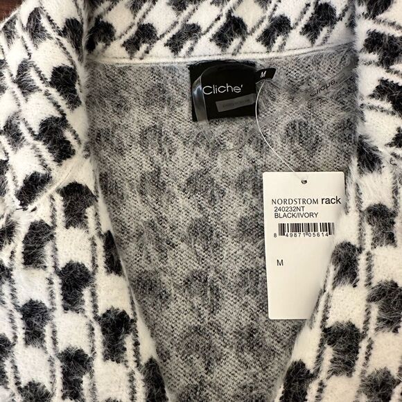 CLICHÉ Edgy Abstract Print wool blend coatigan  In Black/ivory size M - Picture 5 of 9